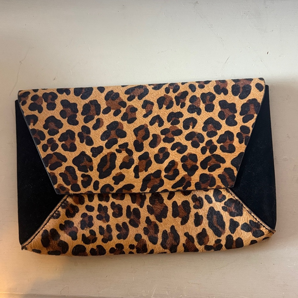 J. Crew Animal Print Clutch with Black Corners - new!